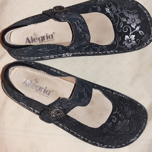 Alegria Mary Jane, Womens Shoes Size 38, Black Leather suede, jewel velcro strap - Picture 4 of 7